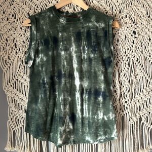 Anthropologie Pilcro Boho Olive Green Tie Dye Cotton Sleeveless Top Shirt